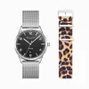 Cheap Set Code TS schwarze Uhr und Animal Print Armband Damen Uhren|Damenuhren